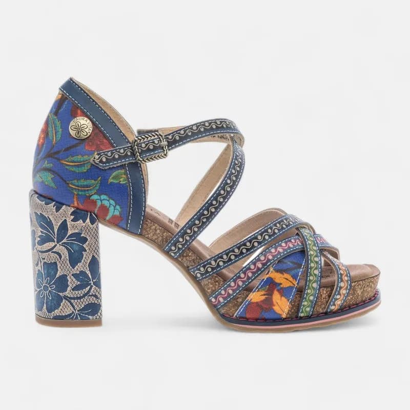 Nu-pieds à talon Femme en cuir bleu
