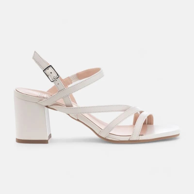 Nu-pieds à talon Femme en cuir ecru