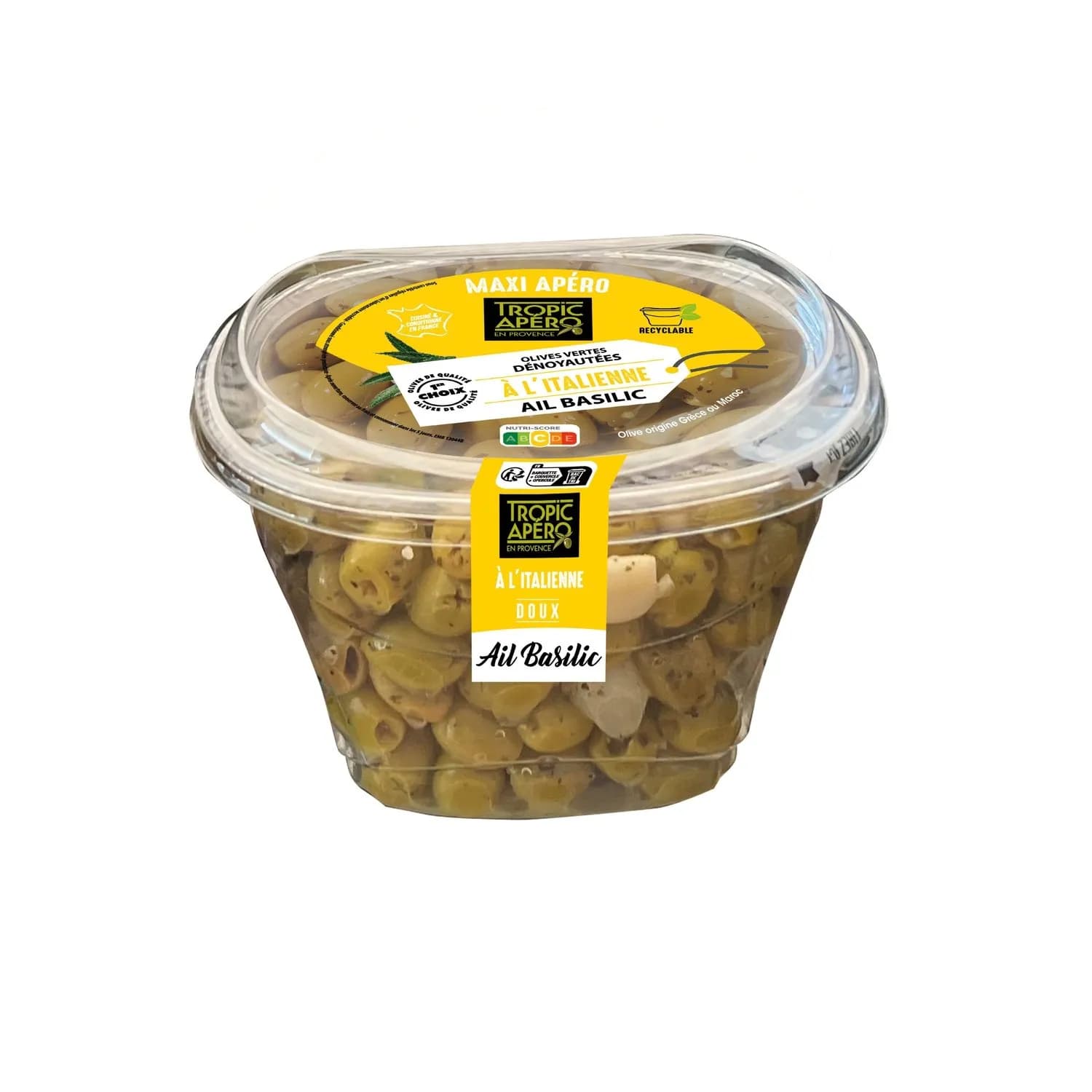 Olives vertes dénoyautées à l'Italienne ail basilic TROPIC APERO